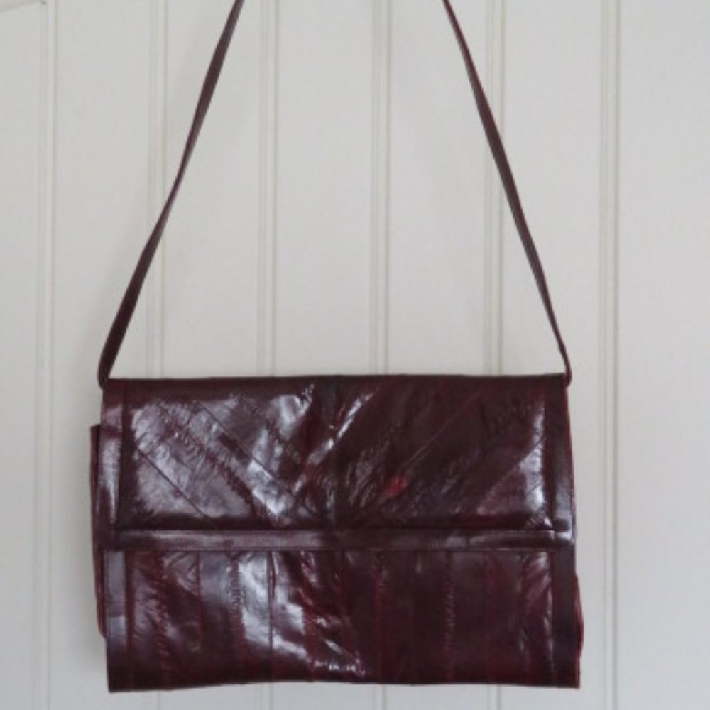 *Vintage* Eel Skin & Leather DARK RED Shoulder Bag (K244)